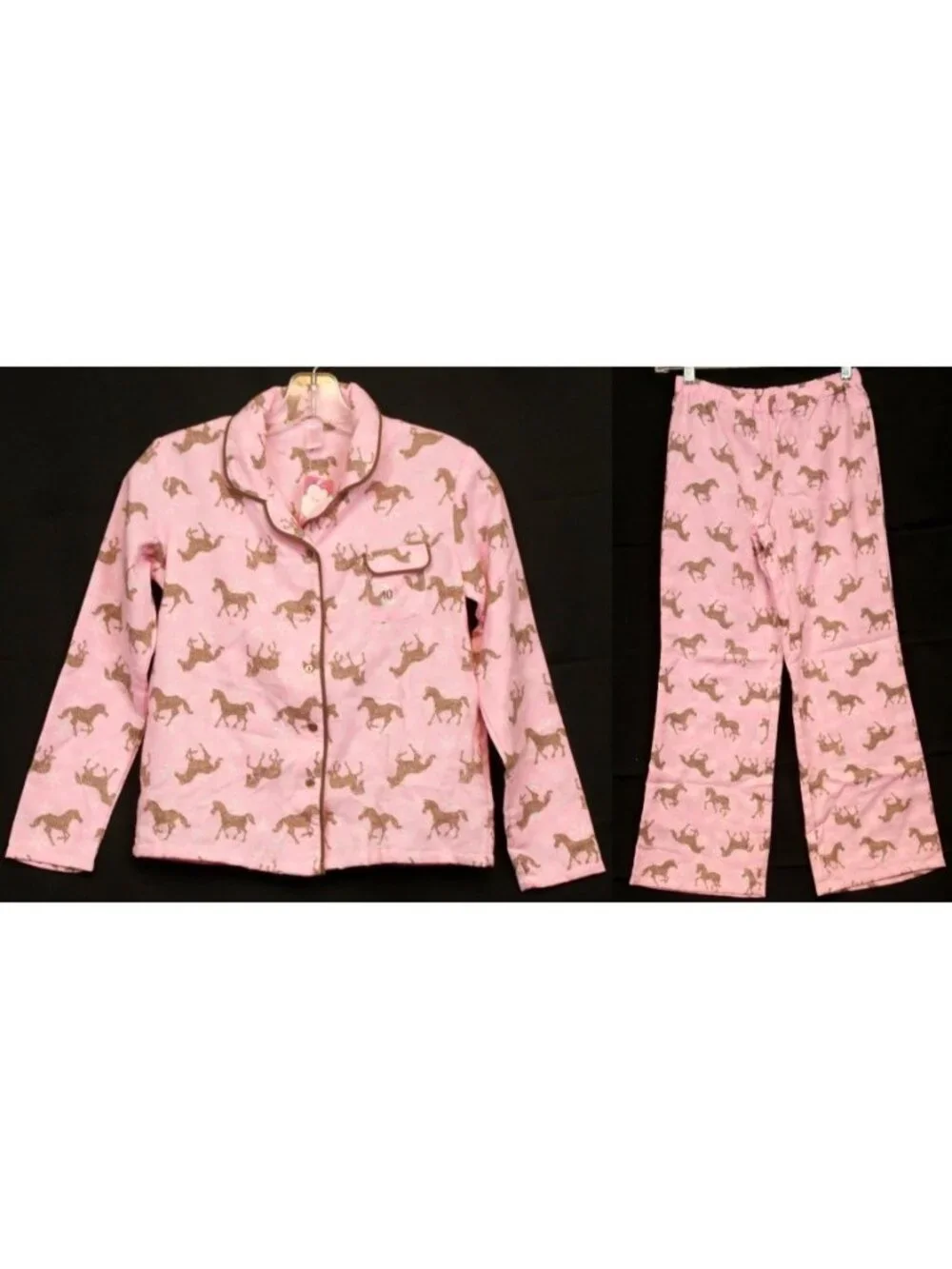 NEW Limited too Y2K Pink Horse Pajamas PJs 2pc Shirt Pants Sleepwear Piping Trim